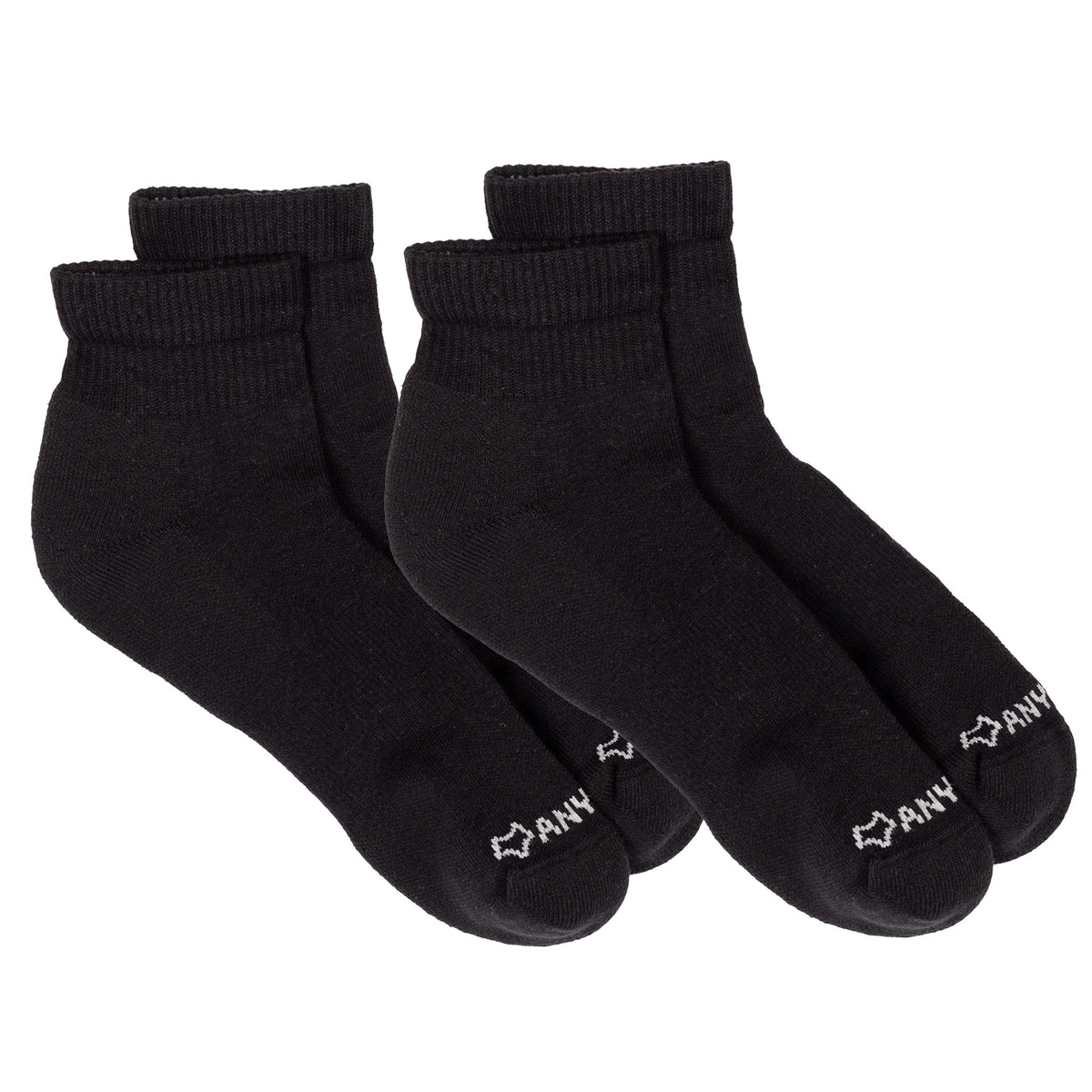 Anywear Essential Lightweight Quarter Crew Sock 2 Pack Anywear Pistil Designs Black/Black L/XL