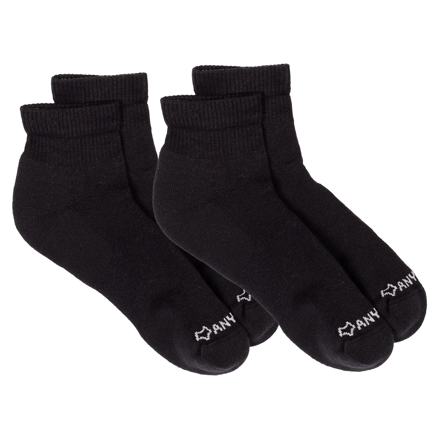 Anywear Essential Lightweight Quarter Crew Sock 2 Pack Anywear Pistil Designs Black/Black L/XL